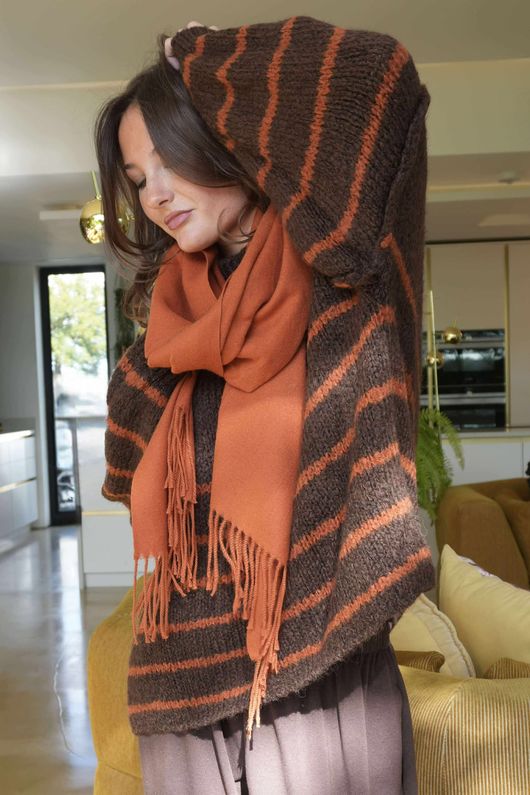 Big Softie Stripe Funnel Grunge Knit Chocolate Rust /8=